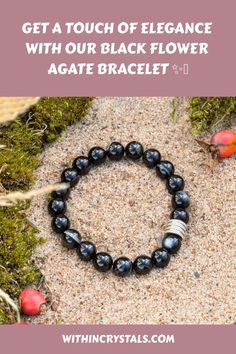 Enhance your style with our stunning Black Flower Agate Bracelet. 🌸💫 This crystal bracelet is not only a beautiful accessory, but it also promotes grounding, balance, and positivity in your life. 🙏✨ Click here to shop now and experience the healing powers of the Black Flower Agate Bracelet! 🛍️💎 #BlackFlowerAgate #CrystalBracelet #HealingCrystals Adjustable Onyx Crystal Bracelet With Natural Stones, Adjustable Agate Jewelry With Black Beads, Adjustable Black Agate Bead Jewelry, Adjustable Black Agate Beaded Jewelry, Adjustable Onyx Crystal Bracelet With Black Beads, Spiritual Black Onyx Crystal Bracelet, Black Onyx Crystal Bracelet With 8mm Beads, Black Onyx Gemstone Beaded Bracelets, Adjustable Obsidian Bracelet With Gemstone Beads