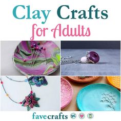 clay crafts for adults with text overlay that reads clay crafts for adults, featuring images of flowers and leaves