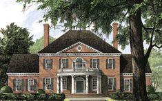 this is an artist's rendering of a large brick house with white shutters