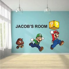 an image of a room with mario and luigi's room wall decals on it