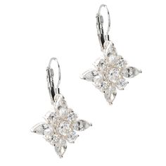 Silver Crystal Cubic Zirconia Flower Shape Hoop Earrings Silver Hoop Earrings With Flower Charm, Silver Crystal, Flower Shape, Cubic Zirconia, Hoop Earrings, Crystals, Flowers, Silver