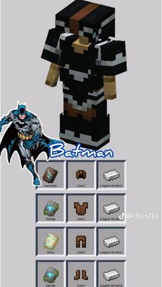 an image of the batman costume in minecraft, with instructions for how to make it