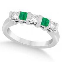 three stone emerald and diamond ring in 18k white gold with 0 50ct princess cut diamonds