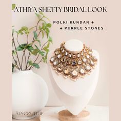 Let the enchanting bridal vibe of Athiya Shetty become an inspiration for your big day bliss, exuding sophistication and grace with every wear! Discover the epitome of royal splendor with Athiya Shetty inspired heritage set, masterfully crafted with the luminous allure of polki kundan, resplendent purple stones, and dazzling zircons. This exquisite set captures the essence of tradition and grandeur, perfect for those who cherish the elegance of heritage and the charm of timeless beauty. The set Athiya Shetty, Heritage Jewellery, Couture Jewelry, Waist Chain, Purple Stones, Head Accessories, Celeb Style, Celebrity Look, Bridal Look