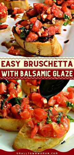 EASY BRUSCHETTA WITH BALSAMIC GLAZE, thanksgiving recipes, christmas appetizers Brusetta Appetizer Recipe, How To Make Bruschetta Recipes, Burchette Recipe, Recipes For Bruschetta, Dinner Appetizer Recipes, Recipes With Bruschetta, Friends Giving Appetizers, Appetizer Recipes Bruschetta, Appetizers Thanksgiving Easy