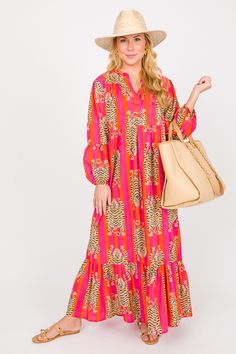 Eye Of The Tiger Maxi, Pink/Orange - New Arrivals - The Blue Door Boutique Pink Floral Dresses, Classy Clothing, Eye Of The Tiger, Top Sewing, Casual Styles, Flowers Bloom, Pink Maxi, Blue Door, Pink Floral Dress