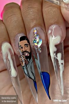 Weird Nail Designs Funny, Long Ugly Nails, Nail Ideas Stiletto Long, Ugly Nails Fail, Rapper Nails, Funny Nails Ideas, Long Stiletto Nails Designs Unique, Drake Nails, Nail Fails