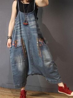 Patchwork Overalls, Maternity Romper, Mode Hippie, Jeans Overall, Mode Boho, Bleached Denim, High Waist Denim, French Blue, Printed Denim