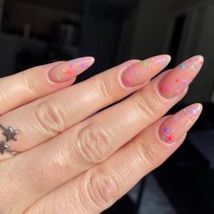 Colorful Sparkle Nails, Spring Nails Tips, Simple Fun Nail Designs, Spring Nails 2023 Gel Almond, Spring Nails 2020 Gel, Flower Spring Nails, Spring Nails 2023 Gel Short, Spring Nails Almond Shape, Nail Colors 2022