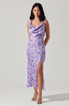 Dresses - Bodycon, Midi, Maxi, Shift, Wrap, Cocktail, Long, Maxi– ASTR the Label Cowl Neck Midi Dress, Dressy Skirts, Purple Midi Dress, Purple Abstract, Plus Size Designers, Dressy Tops, Purple Fashion, Unique Dresses, Tie Dye Print