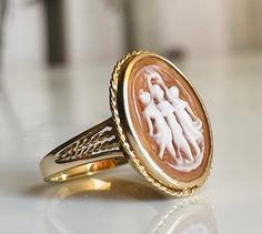 Cameo Ring Three Graces Cameo Ring 10K Gold Hand Carved - Etsy Luxury Classic Cameo Ring, Cameo Ring Antique, Cameo Fine Jewelry Rings, Elegant Cameo Rings, Cameo Ring Gem, Three Graces, Cameo Ring, Gold Hands, 10k Gold