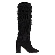 Expertly crafted from premium black suede, the Aquazzurra Fringed Boots are a must-have for any fashion-forward individual. With their statement-making fringe detailing, these boots are both sophisticated and whimsical. This product has been restored by professionals. High:50; Heels:9; Chic Black Boots With Fringe, Chic Fringe Boots For Winter, Winter Suede Boots With Tassels, Brown Formal Shoes, Fringed Boots, Wooden Platform Sandals, Suede Fringe Boots, Pencil Heels, Peep Toe Ankle Boots