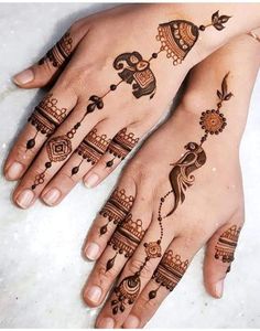 two hands with henna tattoos on them