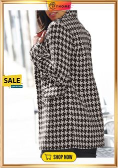 Casual Houndstooth Overcoat