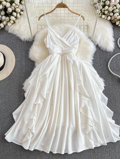 Spaghetti strap dress,cute dress,white dress,fairy dressMaterial:blendedStyle：chicColor:as pictureFeatures:fairySize:(cm):S,M,L 1inch=2.54cm,1cm=0.39inchS:length:115,bust:82,waist:62&ltp&gtM:length:116,bust:86,waist:66&lt/p&gt&ltbr/&gt&ltp&gtL:length:117,bust:90,waist:70&lt/p&gt&ltbr/&gt&ltp&gtNote:Due to different measurement methods,there will be 1-3 error(unite:cm), please understand.&lt/p&gt&ltbr/&gt&ltp&gtPlease check the size carefully when you choose items,thank you.&lt/p&gt&ltbr/&gt&ltp&gtAll items will arrive in about 20-25 days, if you are in a hurry to receive goods or on a specific day please contact and note us to upgrade fast logistics(arrive in 7-10 days).&lt/p&gt&ltbr/&gt White Sleeveless Fairycore Dress, Fairycore Spaghetti Strap Party Dress, White Sundress Suspender Dress With Ruffles, Elegant Sleeveless Ruffled Fairy Dress, Elegant Sleeveless Fairy Dress With Ruffles, White Summer Fairy Dress For Wedding, Elegant White Sundress With Ruffled Straps, White Fairy Dress For Summer Garden Party, White Summer Fairy Dress For Garden Party