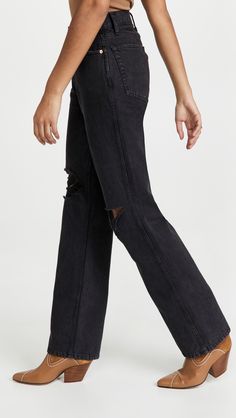 Fabric: Mid-Weight, Non-Stretch Denim Shredded Holes Wide-Leg Cut Button Fly 5-Pocket Styling Shell: 100% Cotton Wash Cold Imported, Mexico Measurements Measurements From Size 25 Rise: 11.5In / 29Cm Inseam: 32In / 81Cm Leg Opening: 16.5In / 42Cm | RE/DONE High Rise Rigid Loose Jean Distressed Relaxed Fit Flare Jeans For Fall, Relaxed Fit Distressed Flare Jeans For Fall, Everyday Ripped Relaxed Fit Flare Jeans, Distressed Everyday Flare Jeans, Everyday Ripped Flare Jeans With Relaxed Fit, Everyday Relaxed Fit Ripped Flare Jeans, Everyday Distressed Flare Jeans, Distressed Flare Jeans For Everyday, Fall Cutoff Rigid Denim Jeans