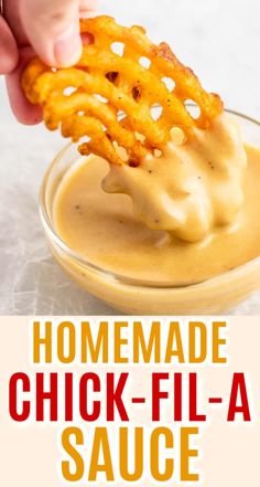 homemade chicken - fil - a sauce in a glass bowl with a hand dipping it