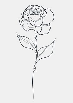 a single rose is shown in black and white on a light gray background for coloring