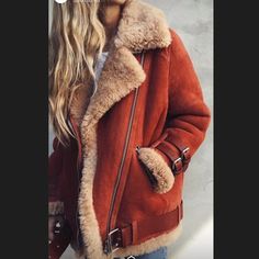 Orange With A Hint Of Red Fur Jacket - Brand New! Fall Fashion Coats, Lapel Coat, Cozy Coats, Coat Women Fashion, Wool Coat Women, Winter Outerwear, Fur Coats Women, Motorcycle Women, Cool Ideas