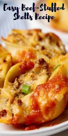 an easy beef stuffed shells recipe on a plate