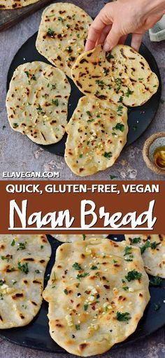 naan bread on a black plate with text overlay