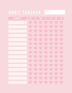 a pink and white print with hearts on it that says habit tracker for valentine's day