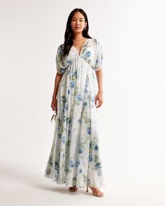 Flattering longer-length maxi dress in our ultra sheer crepe fabric, featuring a plunging v-neckline, on-trend draped dolman sleeves and a flowy skirt. Wedding Corset, Adorable Style, Shower Outfits, Engagement Style, Flowy Maxi Dress, Flowy Skirt, Lace Maxi Dress, Crepe Fabric, Womens Maxi Dresses