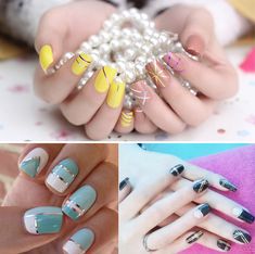 Sticker Line, Line Nail Art, Cute Toe Nails, Lines On Nails, White Nail Art, Spring Nail Art, Nail Patterns