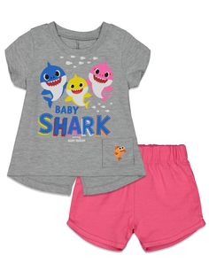 PRICES MAY VARY. Pull On closure Machine Wash Shark Girl, Shark T Shirt, Girl's Back, Shorts Outfit, Soft Clothes, Baby Shark, Clothing Essentials, T Shirt And Shorts, Graphic Tee Shirts