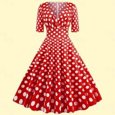 Hemline / Train:Midi; Season:Spring  Summer; Sleeve Length:3/4 Length Sleeve; Look After Me:Wash separately; Gender:Women's; What's in the box:Dress; Types:Flare Dress,Swing Dress; Style:1950s,Classical,Polka Dots,Retro Vintage; Elasticity:Micro-elastic; Material:Cotton; Pattern:Polka Dot; Neckline:V Neck; Listing Date:04/24/2023 1950s Woman, Midi Dress With Sleeves, Polka Dot Print, V Neck Dress, Retro Dress, Vintage Costumes, Costumes For Women, Swing Dress, Vintage 1950s