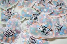 heart shaped stickers with the words i love you written on them