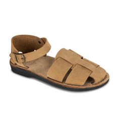 Embrace style and reliable comfort with the Gemma sandal, featuring a fashionable fisherman sandal silhouette crafted from yellow nubuck full-grain leather. Enjoy a customized fit with the adjustable ankle strap and buckle closure in matching hardware. Gemma, like all Jerusalem Sandals, prioritizes comfort, with a leather sole that molds to your feet and a polyurethane outsole ensuring all-day comfort from city streets to nature trails. These durable leather sandals are lightweight and flexible, ensuring unrestricted movement. Skilled artisans in East Jerusalem meticulously handcraft each pair using 100% natural leather. Experience the renowned craftsmanship, quality, and comfort of Gemma sandals. Vegetable-tanned natural leather Leather sole molds to your feet Comfortable polyurethane out Brown Suede Sandals With Tang Buckle, Summer Suede Sandals With Tang Buckle, Suede Sandals With Tang Buckle And Round Toe, Classic Closed Toe Sandals With Tang Buckle, Adjustable Closed Toe Slingback Sandals With Rubber Sole, Adjustable T-strap Sandals With Tang Buckle, Casual T-strap Sandals With Tang Buckle, Leather Sandals With Tang Buckle For Vacation, Classic Adjustable Round Toe Sandals