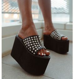 Great Shopping Women's High Wedge Heel Shoes PeepToe Platform Gothic Rivet Slippers Sandals, Womens Shoes