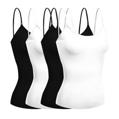 PRICES MAY VARY. Comfortable camisole built in shelf fabric bra tank tops are composed of 95 percent Cotton 5 percent Spandex and adjustable shoulder spaghetti straps and attractive round scoop neckline Comfort with short torso and adjustable spagetti straps for perfect fit These tank tops are lightweight and offer you incredible ease of movement making these ideal for exercise workout gym yoga biking and running Many different and exciting color options available to best suit your taste and sty Cami Bra, Cotton Camisole, Bra Tank, Womens Camisoles, Short Torso, Tank Top Straps, Tank Top Bras, Cute Tank Tops, Womens Cami