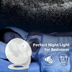 the night light for bedroom is on top of a bed with white sheets and pillows