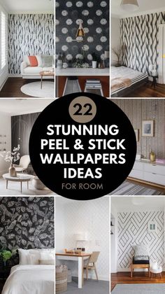 the top ten wallpapers in this room are black and white, with different patterns