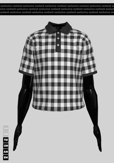 a black and white checkered shirt is shown with the text, men's short sleeve