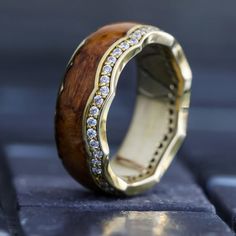 Teak Wood Eternity Band Wood Engagement Ring Men, Wooden Engagement Ring Men, Wooden Male Wedding Bands, Mens Gold And Wood Ring, Titanium And Wood Ring, Infinity Band, Diamond Eternity Wedding Band, Eternity Ring Gold, Wood Wedding Band