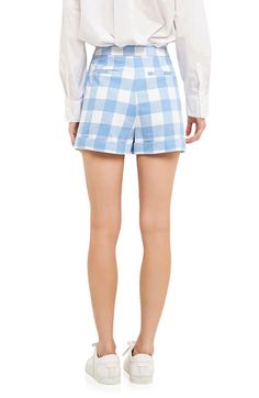 Find ENGLISH FACTORY Gingham Trouser Shorts on Editorialist. A colorful gingham print amplifies the retro-inspired flair of eye-catching shorts styled with cool cuffed hems. Lined 65% polyester, 35% rayon Hand wash, dry flat Imported Trouser Shorts, Tweed Shorts, Dolphin Shorts, Gingham Shorts, English Factory, Tailored Shorts, Gingham Print, Hem Style, High Rise Shorts