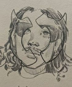 a drawing of a woman's face with horns on her head