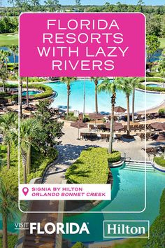 the florida resort with lazy rivers is featured in this postcard for hilton's