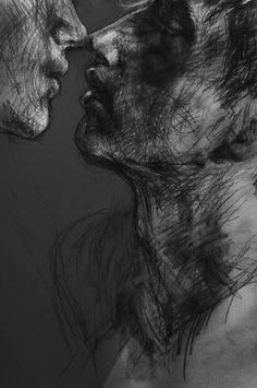 a drawing of two people kissing each other