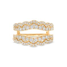 two gold rings with white diamonds on each one, set in 18k yellow gold