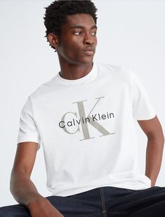 Designed with short sleeves and a crewneck, this t-shirt features CK monogram logo styling at the front. Crafted completely from cotton for soft, comfortable wear.  Material: 100% Cotton. Ck Monogram, Tee Outfit, Tshirt Outfits, Fashion Logo, Monogram Logo, Shirt Outfit, Calvin Klein, Short Sleeves, Monogram