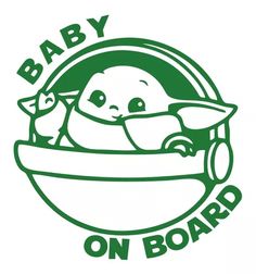 the baby on board logo is green and has an infant in it's belly