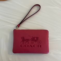 Watermelon Pink Coach Wristlet. Brand New. Never Used. Tags On. Coach Clutch, Girly Bags, Leather Coach, Black Clutch, Monogrammed Leather, Coach Wristlet, Coach Purse, Mini Purse, Wristlet Wallet