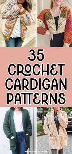 crochet cardigan patterns with text overlay that reads 35 crochet cardigan patterns