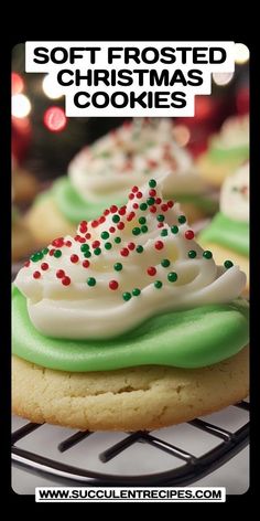 soft frosted christmas cookies with green and white icing