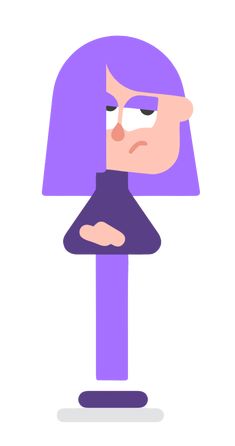 a woman with purple hair is frowning