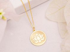 14K Solid Gold Lotus Flower Necklace Lotus Flower Necklace - Etsy Lotus Flower Necklace, Gold Lotus, Gold Coins, Gold Jewelry Fashion, Lotus Flower, Birth Flowers, Flower Pendant, Lotus, Solid Gold